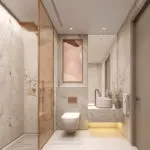 Experience the epitome of luxury with this modern bathroom in Dubai, designed to perfection by Redlac Real Estate. This exquisite space boasts a sophisticated marble finish, complemented by a sleek walk-in shower with a glass divider for that open, airy feel. A wall-mounted toilet enhances the minimalist design, while the elegant vanity features a stylish round sink paired with an artistic mirror. Tasteful soft lighting accentuates the serene neutral color palette, offering an atmosphere of tranquility and elegance. The subtle yet captivating red square accent adds a touch of artful contrast, making this bathroom truly unique.

Choose Redlac Real Estate to discover homes that redefine modern living in Dubais dynamic real estate market. Whether youre looking for your dream home or an investment opportunity, Redlac ensures luxury and sophistication are always within reach.