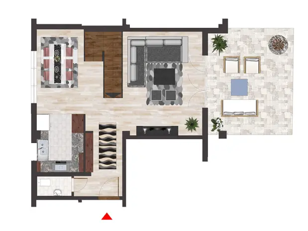 Discover the epitome of luxury living in Dubai with this meticulously designed floor plan, featuring a spacious living room adorned with a sectional sofa, a sophisticated adjacent dining area, and a state-of-the-art modern kitchen. Step onto the outdoor patio to find cozy seating around an elegant fire pit, capturing the true essence of high-end lifestyle spaces in Dubai. Experience all this and more with Redlac Real Estate—your gateway to upscale living in one of the worlds most vibrant cities.