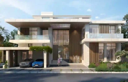 Discover modern elegance with Redlac Real Estate in Dubai. This breathtaking two-story luxury home from the Autograph Collection showcases expansive glass windows and sleek minimalist design. A pair of elegant cars grace the driveway, while a visitor stands poised at the entrance. Lush, manicured greenery frames this architectural masterpiece, epitomizing refined living in one of the worlds most vibrant cities.