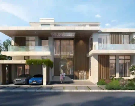 Discover modern elegance with Redlac Real Estate in Dubai. This breathtaking two-story luxury home from the Autograph Collection showcases expansive glass windows and sleek minimalist design. A pair of elegant cars grace the driveway, while a visitor stands poised at the entrance. Lush, manicured greenery frames this architectural masterpiece, epitomizing refined living in one of the worlds most vibrant cities.