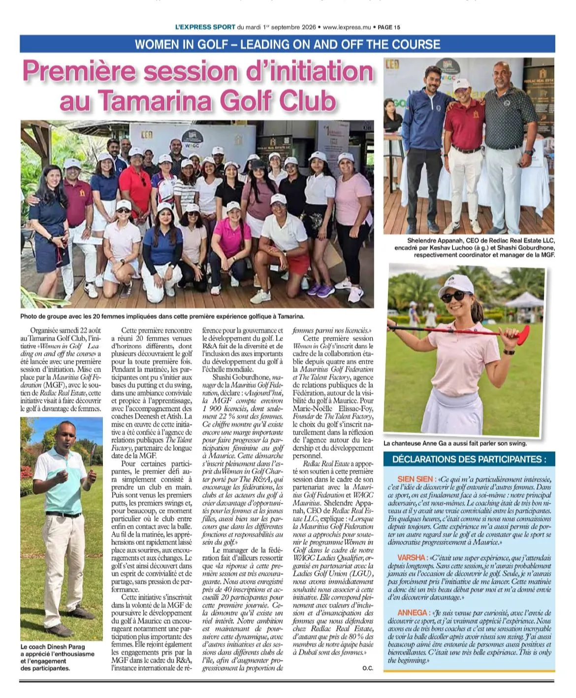 01092026 L'EXPRESS NEWSPAPER WOMEN IN GOLF