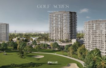 Discover a stunning architectural rendering showcasing sleek high-rise buildings amidst lush greenery and an elegant golf course. The clear blue sky enhances the luxurious vibe at Golf Acres, located in the prestigious Emaar South area. Experience this opulence with Redlac Real Estate in Dubai, your gateway to exceptional properties. Explore unmatched luxury living today!.